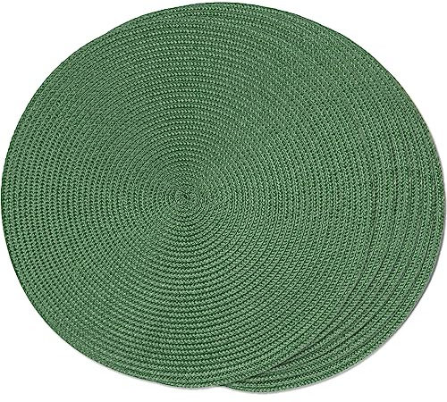 FunWheat Round Braided Placemats Set of 6 Table Mats for Dining Tables Woven Washable Non-Slip Place mats 15 inch (Olive, 6pcs)
