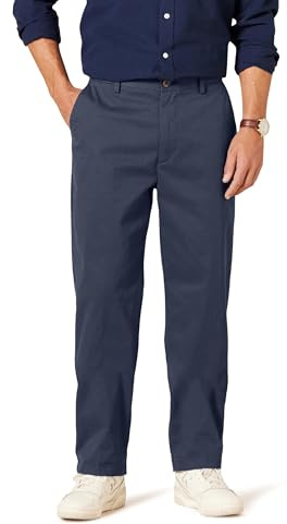 Amazon Essentials Pantalón Chino con Parte Delantera Plana Resistente a Las Arrugas y de Corte Clásico (Disponible en Tallas Grandes y Largos Especiales) Hombre, Azul Marino, 44W / 30L