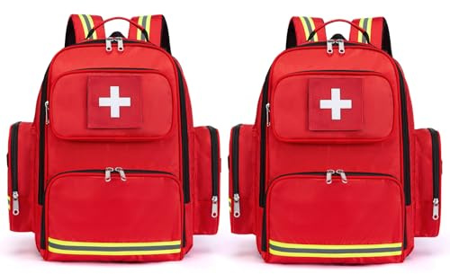 Gatycallaty First Aid Backpack Medical Emt First Responder Bag Empty Ems Emergency Home Health Hiking Trauma Travel Camping (Red, Large)