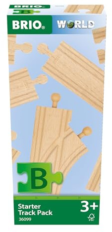 BRIO - Kit Expansión de Vías Madera para Tren Juguete, para Niños de 3 Años o más, 12 Piezas de Vías Ferrocarril Madera, Construye y Aprende