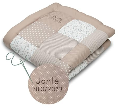 ULLENBOOM Krabbeldecke für Baby mit Personalisierung, 100% OEKO-TEX Materialien, Sandblume 120x120 cm - Babydecke mit Namen und Datum, ideal als Spieldecke und personalisiertes Geschenk zur Geburt