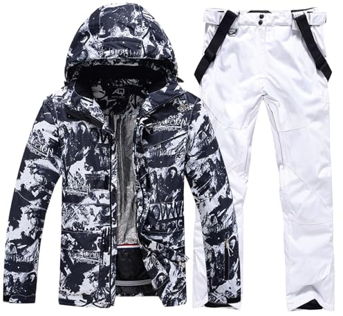 HOUZONIY Giacca da Sci da Montagna da Uomo, Giacche e Pantaloni da Neve Antivento e Impermeabili, Tute da Sci e Snowboard da Uomo Adatto Per Gli Sport All'aperto(209+Bianco XL)