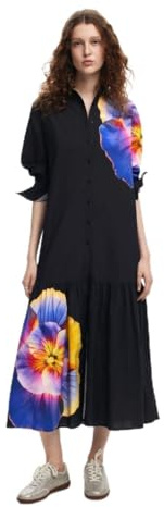 Desigual Vestido de Manga Larga para Mujer, Negro, S