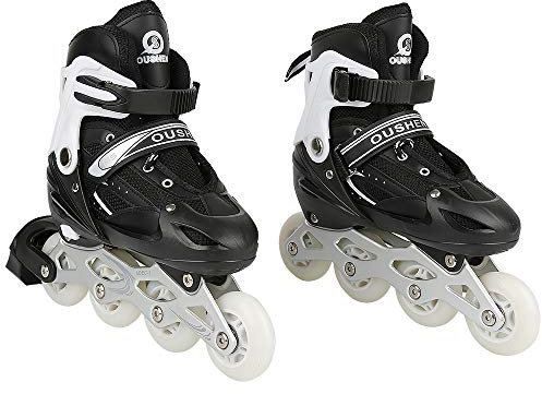Inline Skates 4-in-1 - Schlittschuhe für Kinder und Erwachsene - ACEB7 Kugellager - Skates für Kinder verstellbar, Code M, Schwarz (Größe 35-38)