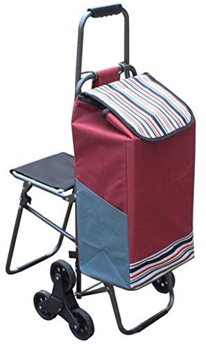 Chariot de courses pliable multifonction avec tabouret, chariot portable pour escalader les escaliers, remorque à main avec tabouret de rangement, diable rouge et bleu
