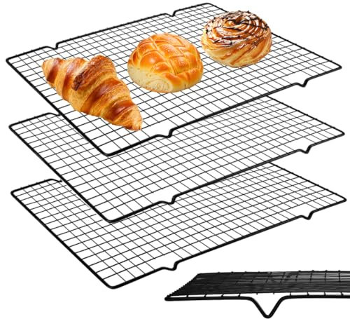 KNGNGK 3er Set Abkühlgitter Kuchen Auskühlgitter Edelstahl Kuchengitter Backgitter Bratgitter Backen Kühlgitter Rechteckig Küchengitter zum Braten Grillen Kühlen Spülmaschinenfest 40cmx25cmx2mm