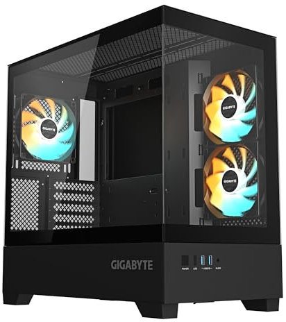 GIGABYTE C201 Panoramic Caja de PC – Torre Media, m-ATX, Soporte para radiador de 360 mm, 3 Ventiladores preinstalados, USB 3.0, Compatible con RGB Fusion