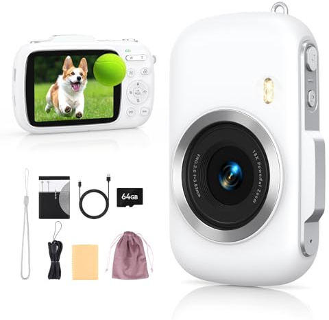Gatatol Digital Camera 4K 64MP - Vlogging Camera for Kids & Beginners | 18X Zoom Point and Shoot Camera Anti Shake, Compact with Flash, Gift for Boys Girls (Light White)