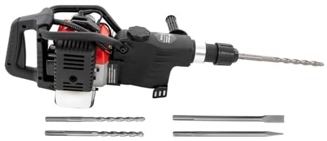 Taladro percutor de gasolina de 1000 W, martillo de demolición de 2 tiempos y 33 cc, for triturar, cincelar y excavar. Ladrillo, madera, acero