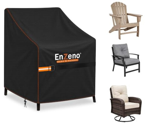 Enzeno Housse de Chaise de Jardin Imperméable,Housse Chaise Empilable Exterieur Anti-UV - Oxford 210D avec Cordon de Serrage,Bache de Protection Fauteuil pour Mobilier de Jardin,80 x 85 x 60/90 cm