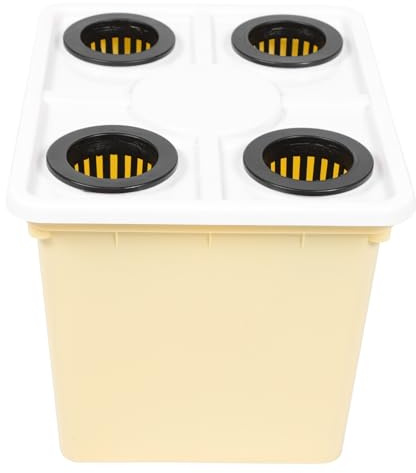 DOITOOL Cubos para Cultivo sin Tierra para Invernadero Barriles Plásticos de 4 Orificios Amarillos para Hidroponía Cultivo de Frutas y Verduras Sistema Hidropónico