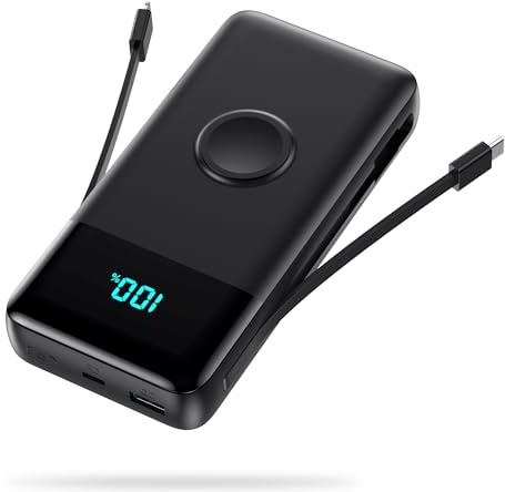 Batterie Externe 26800mAh USB C 25W PD, QC4.0 Power Bank 2 Câbles (Entrée et Sortie) Charge Rapide Chargeur Batterie Portable 5 Sorties Compatible avec Apple Watch, iPhone, Samsung Galaxy