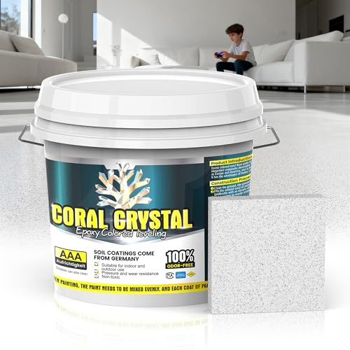 Epoxy Colored Sand Floor Paint for Concrete (105 Fl Oz),Self-leveling Epoxy Floor Paint - Easy Pour & Roll Application to Waterproof & Renew Garage,Porch,Basements,Patios,Outdoor(White Gray,Net