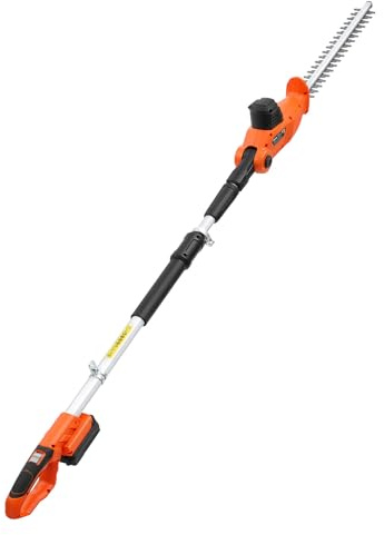 VEVOR Cortasetos Eléctrico Telescópico, Cortasetos a Batería sin Cable, Pértiga Extensible 187,5-238,5 cm, Cabezal Pivotante, Cuchillas de Doble Acción, Correa de Hombro, para Arbustos Setos Plantas