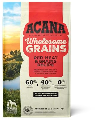 ACANA Wholesome Grains Dry Dog Food Red Meat & Grains Beef Pork & Lamb Recipe 22.5lb Bag