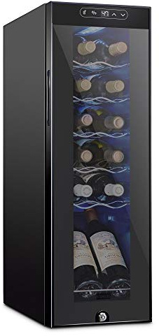 Schmecke 12 Bottle Compressor Wine Cooler Refrigerator w/Lock | Large Freestanding Wine Cellar | 41f-64f Digital Temperature Control Wine Fridge For Red, White, Champagne or Sparkling Wine - Black