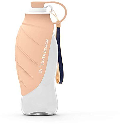 BePetMia Botella de Agua portátil de Viaje para Perros, Tapa Plegable como Cuenco, Botella de Agua de Silicona para Perros, Exterior, 580 ml (Naranja)
