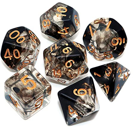 CREEBUY Polyhedral Dice Set for Dungeons and Dragons, D&D, Pathfinder, Transparent and Black Gradient, Set of 7 Dice for Role Playing Games
