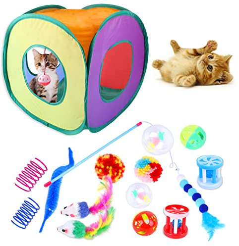 Katzenspielzeug-Set, 15 Stück Kätzchenspielzeuge, interaktives Katzen Spielzeug, für Zelt, Katzen, Federn, Zauberstab, Zelt Innenkatzen Spielzeug- Cats Toys
