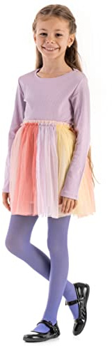 OVISSA Ballet Tights for Girls - School Uniform Dancing Sport 50 DEN With Microfibre - Strong Footed Soft Tights for Kids 9-10 Years, Violet