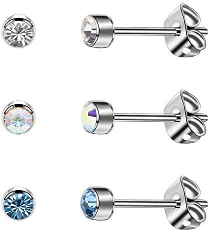 Artskin 3 paia di orecchini in titanio da donna per orecchie sensibili ipoallergenici senza nichel da ragazza in argento 4 mm orecchini a perno