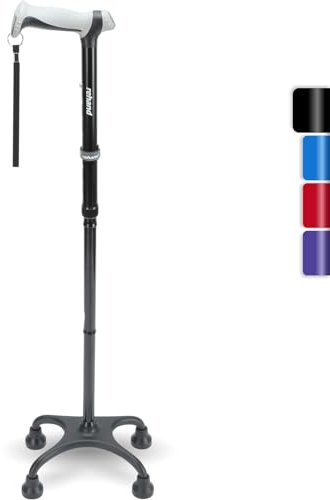 Rehand Quad Cane, Walking Cane with Ergonomic Handle Ever and Graceful 4-Pronged Base for Extra Stability, Adjustable Walking Sticks for Right or Left Handed Men & Women and Seniors (Black)