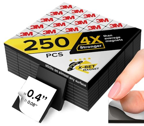 Magnetic Squares - (250) Self Adhesive Magnetic Squares - Flexible Sticky Magnets - Peel & Stick Magnetic Sheets - Tape is Alternative to Magnetic Stickers, Magnetic Strip and Roll