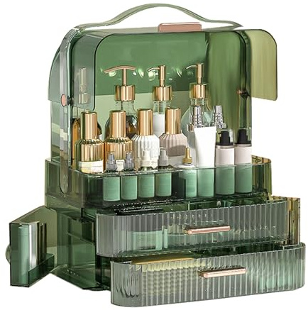 Porta Trucchi Organizer Trucco in Plastica Impermeabili Skincare Organizer Bagno Makeup Contenitore con Cassetti Grande Capacità Antipolvere Organizzatori Cosmetici con Maniglie per Gioielli