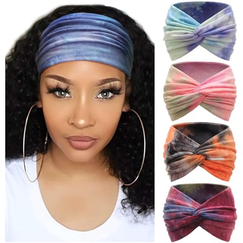 DRESHOW 4 Piezas Diadema Para Mujer Turbante Bohemia Elástico Cinta Banda para El Cabello Diadema Accesorios Para El Cabello