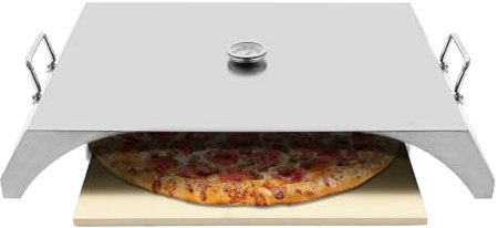 Pizza Oven Kit Silver 55 * 38.2 * 9 cm Open Faced Grill Pizza Oven Stainless Steel with Stone, Peel and Shovel Pizza Oven Outdoor Universal for Gas and Charcoal Grills