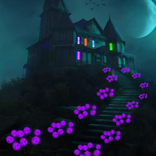 Halloween Décor Lampes Solaire Exterieure Jardin,2 Pièces 16LED Lumières Solaires Violet Lampes Fantômes avec Larmes de Sang,Étanch IP65 Guirlande Lumineuse Solaire Lumières pour Chemin,Cour,Fête