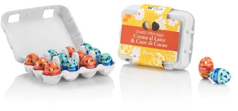 Venchi - Huevera con 12 Minihuevos de Chocolate, Sabores Asortidos, Chocolate Crema al Leche y Extra Amargo 75%, Sin Gluten, 130 gr, Colección Pascua, Idea Regalo