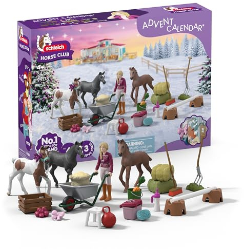 schleich HORSE CLUB | Calendario dell’Avvento HORSE CLUB 2025 – Meraviglia di Natale Allevamento di Puledri 99178 | figura snodata Sofia, 3 puledri esclusivi & accessori | regalo dai 5 anni | 34 pezzi
