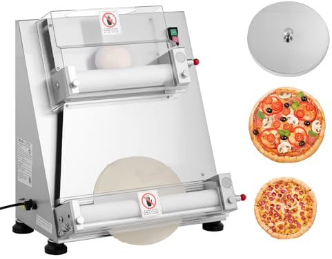 VEVOR Pizza Dough Roller Sheeter, 3-16 Inch Semi-automatic Stainless Steel Pizza Press, Commercial Electric 390W Pasta Maker Machine, 260 pcs Per Hour, Adjustable Thickness, with Dough Press Lid