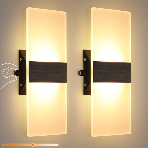 Glighone Indoor Wall Lights with Switch, LED Wall Lights for Bedrooms, Wall Sconce Set of 2, Hardwired Up and Down Wall Mount Light for Living Room, Hallway, Corridor (3000K Warm White)