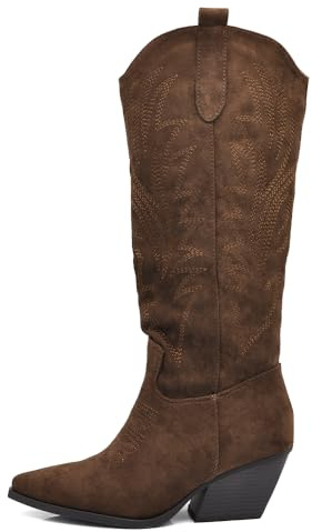 IF Stivali Texani Donna Alti Sotto il Ginocchio in Camoscio Sintetico Stile Western Cowboy G716 brown N.38