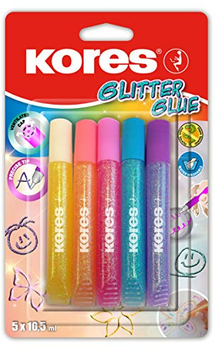 Kores - Pastel Glitter Glue Pens - Non-Toxic, Precise and with Ventilated Cap - Coloured Slime Glitter Glue Sticks - Back to School Stationery, Stationery Supplies, Office Supplies - Set of 5 x 10.5ml
