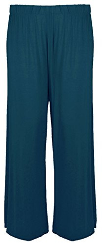 Candid Styles Women Wide Leg Palazzo Pants Ladies Lounge Pants Baggy Flared Trouser 8-26, S/M 8-10, Teal Elasticated Waist Palazzo