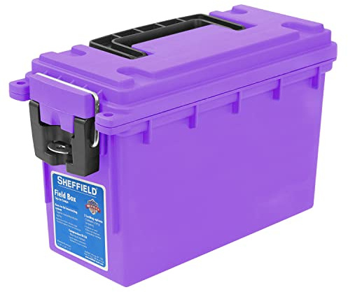 Sheffield 12632 Field Box, Pistol, Rifle, or Shotgun Ammo Storage Box, Tamper-Proof Locking Ammo Can, Water Resistant, Made in The U.S.A, Stackable, Purple