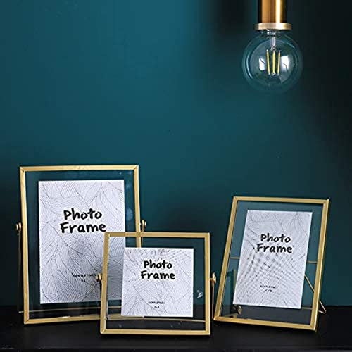Set mit 3 Retro-Glas-Bilderrahmen Metall geometrischer Bilderrahmen Glas Kunstwerk Bilderrahmen für Fotos, Pflanzenproben Tischdisplay inkl. 10,2 x 10,2 cm, 10,2 x 15,2 cm,12,7 cm x 17,8 cm (Gold)