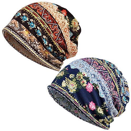 2 PCS Turban Beanie Hat Chemo Caps Womens Baggy Slouchy Beanie Hat Sports Head Wrap Sleep Cap Chemo Snood Hats Beanie Sleep Hats Cancer Headwear for Women Patients Yoga Running Hair Loss Head Scarf