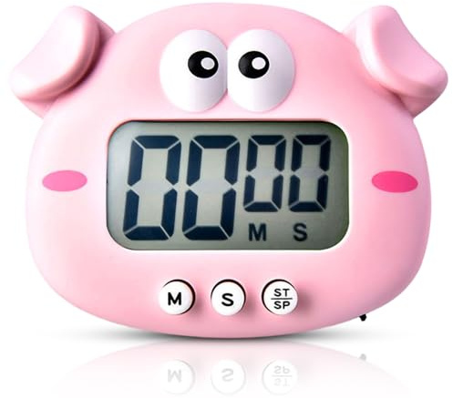 Digital Countdown Timer with Magnetic Back and ON Off Switches Digital Kitchen Timer Cute Cartoon Piggy Animal Shape Magnetic Backing Stand for Cooking Bake Egg