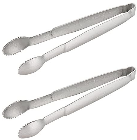 Lot de 2 Petites Pinces de Service Antidérapantes de 102 mm pour le Café, le Thé, le Sucre, les Glaçons Pince à Glacon de Cuisine (Acier)