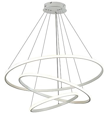 minifair Suspension Led Moderne, Lustre Suspendu RéGlable Lustre Salon, Dimmable 3 Anneaux Suspension Luminaire Moderne à Led Pour Table De Salle à Manger,Pour Cuisine, Chambre 20+40+60Cm,Blanc