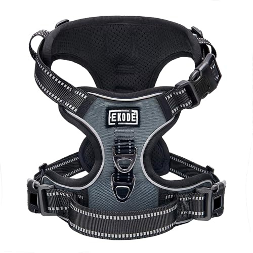 EKODE Dog Harness Medium Size - No Pull Harness for Dogs with Breathable Inner Padding - Harness for Medium Dogs UK with 2 Anti Rust Leash Hooks - Anti Pull Dog Harness with Night Reflection Linings