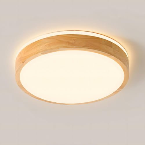 YYUTLUO LED Deckenleuchte Holz, oben 360° leuchtende runde natürliche Holzlampe | 3000K Warmweiß, 18W 1600lm | Wohnzimmer, Küche, Esszimmer, Flur, Zuhause, Büro, Kinderzimmer, Arbeitszimmer (Ø30 cm)