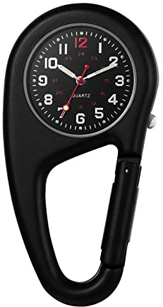 Ibohevo Luminous Clip Fob Watch: Men Women Black Analog Quartz Glow in The Dark Doctors Nurses Outdoor Waterproof Carabiner Watches
