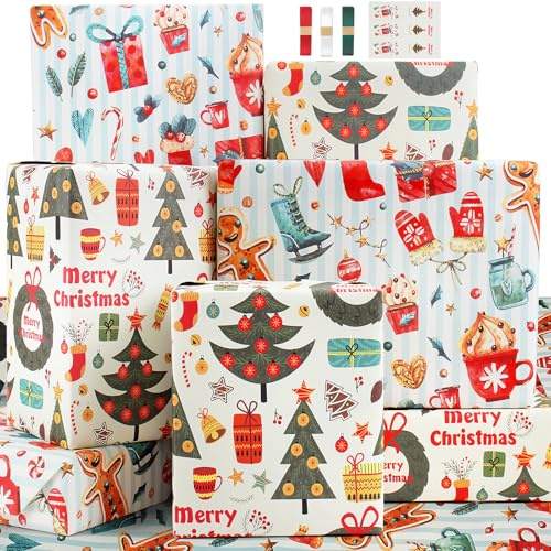 Papel de regalo de Navidad ecológico, juego de papel de regalo navideño blanco Kraft retro vintage neutro papel navideño natural papel de regalo Navidad papel paquetes regalo Navidad papel para