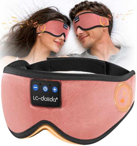 LC-dolida Masque de Sommeil avec écouteurs Bluetooth V5.4, Masque de Nuit Sans Fil peut Jouer 15 Heures Casque de Sommeil Bluetooth pour les Voyages,la Sieste, le Travail Posté