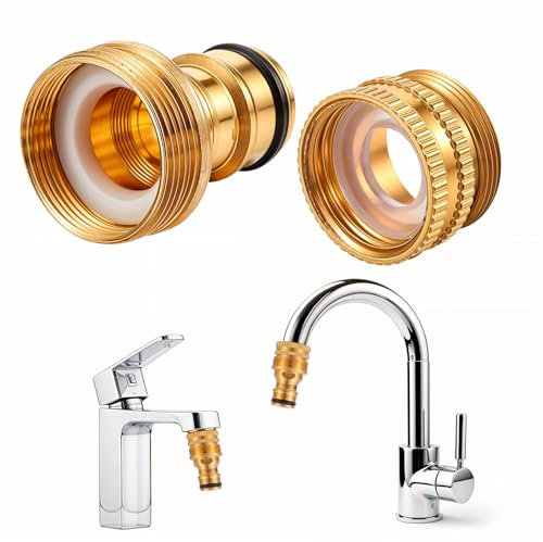 Yuanchu 2 conectores universales para grifo mezclador, con dos adaptadores extraíbles, adaptador de manguera de latón, adaptador de grifo de jardín, conector de manguera